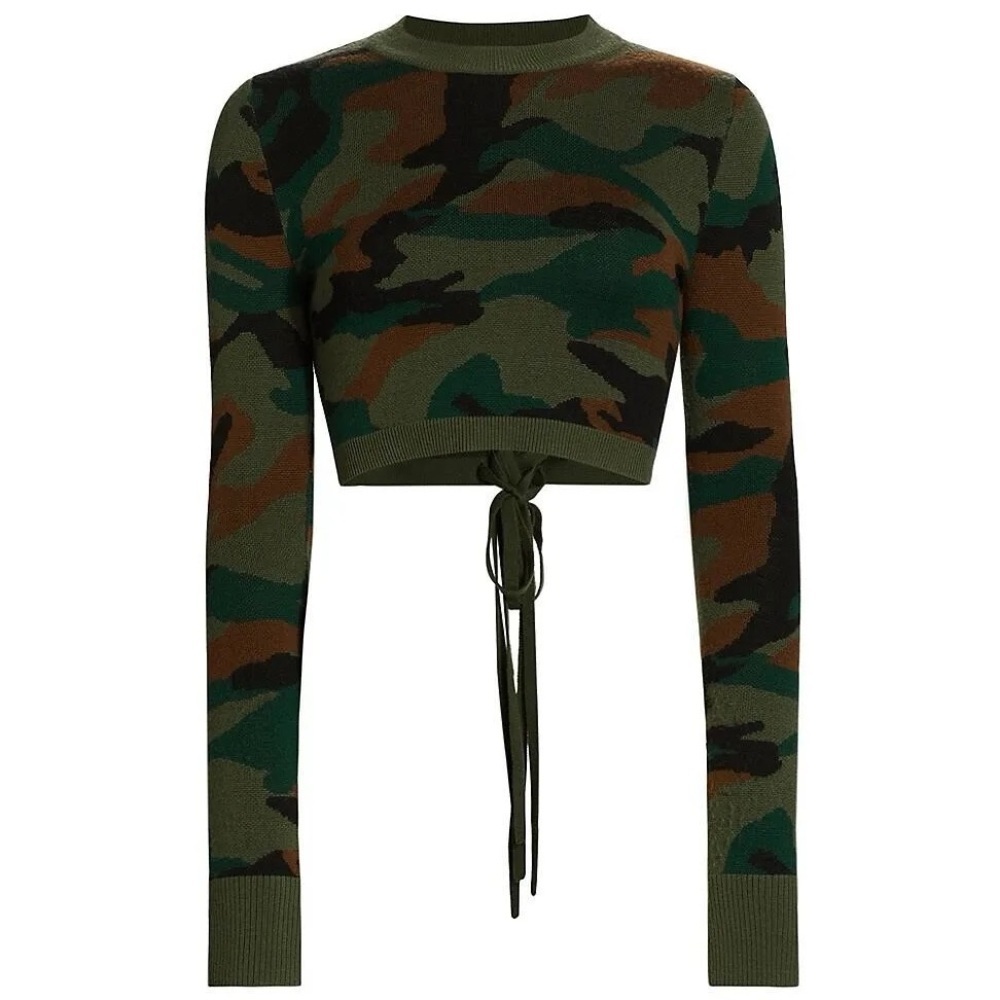 MONSE Merino Wool Camo Cropped Sweater, Size XS